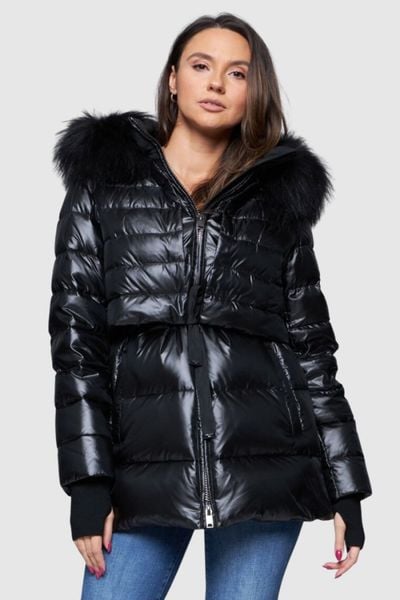 DIEGO M Puchowa kurtka damska z odpinanym kapturem, Rozmiar 44 EU - 48 IT. Czarne kurtki damskie DIEGO M, m, bez wzorów, z puchu. W wyprzedaży za 2,499.99 zł.