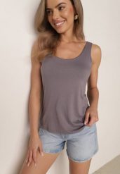 Szary Gładki Top na Szerokich Ramiączkach w Stylu Basic Starbe. Szare topy damskie Born2be, l, bez wzorów, z jeansu, bez kołnierzyka. Za 39.99 zł.