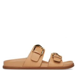 Klapki DeeZee. Brązowe klapki damskie DeeZee, bez wzorów, bez obcasa. Za 119.99 zł.
