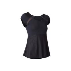 Koszulka krótki rękaw Gym & Pilates 2 w 1 damska. Niebieskie bluzki sportowe damskie DOMYOS, xl, bez wzorów, z bawełny, bez kołnierzyka. Za 59.99 zł.