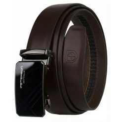 Pasek męski ze skóry naturalnej w ciemnobrązowym kolorze z automatyczną, czarną klamrą Peterson PTN A014 D.BROWN. Brązowe paski męskie Peterson, bez wzorów, ze skóry, eleganckie. Za 89.99 zł.