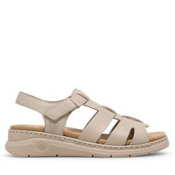 Sandały Rieker. Brązowe sandały damskie Rieker, bez wzorów, bez obcasa, na płaskiej podeszwie. Za 319.99 zł.