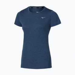 Koszulka do biegania damska Mizuno Core Tee. Niebieskie topy sportowe damskie Mizuno, xl, bez wzorów, z materiału, bez ramiączek. Za 139.99 zł.