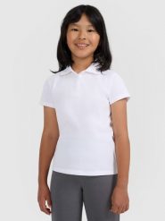 4F Koszulka polo slim dziewczęca - biała 152 (11-12 lat). Białe koszulki dziewczęce 4f, bez wzorów, z bawełny, bez ramiączek. Za 49.99 zł.