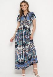 Niebieska Sukienka Maxi w Stylu Boho z Elastycznej Wiskozy Arnevia. Niebieskie sukienki damskie Born2be, na co dzień, s, bez wzorów, z wiskozy, boho, bez kołnierzyka, bez ramiączek, maxi, dopasowane. W wyprzedaży za 51.99 zł.