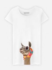 WOOOP Koszulka "Fashion Lama" w kolorze białym rozmiar: S. Białe bluzki damskie Wooop, s, bez wzorów, bez kołnierzyka, bez ramiączek. Za 87.81 zł.