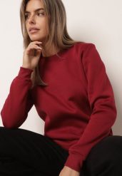 Bordowa Bluza Klasyczna z Polarową Podszewką Embri. Czerwone bluzy bez kaptura damskie Born2be, l, z jeansu. Za 49.99 zł.