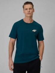 4F T-shirt regular gładki męski - turkusowy M. Niebieskie t-shirty męskie 4f, m, bez wzorów, z dresówki, bez kołnierzyka. Za 69.99 zł.