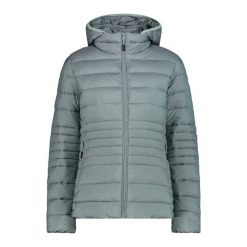 Kurtka puchowa damska z kapturem i zamkiem CMP. Szare kurtki damskie CMP, bez wzorów, z puchu, z kapturem. W wyprzedaży za 512.45 zł.