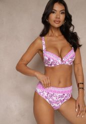 Fuksjowe Bikini Zdobione Ornamentalnym Printem Biustonosz i Figi Mirulea. Czerwone bikini damskie Renee, z aplikacjami. Za 59.99 zł.