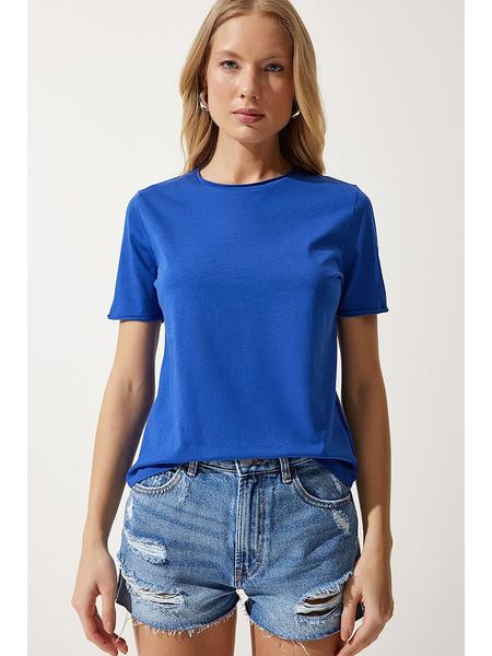 Happiness Istanbul Koszulka w kolorze niebieskim rozmiar: 38. Niebieskie bluzki damskie Happiness Istanbul, bez wzorów, z bawełny, bez kołnierzyka, bez ramiączek. Za 65.23 zł.