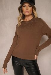 Brązowy Casualowy Sweter z Wiskozą z Ozdobnymi Detalami z Cyrkonii Edaloriae. Brązowe swetry klasyczne damskie Renee, m, z wiskozy, bez kołnierzyka. Za 99.99 zł.