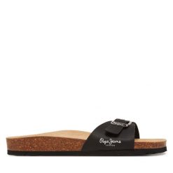 Klapki Pepe Jeans. Czarne klapki damskie Pepe Jeans, bez wzorów, z jeansu, bez obcasa. Za 199.99 zł.
