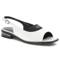 Białe Sandały S.Barski Modne Obuwie Damskie. Białe sandały damskie S.BARSKI, z aplikacjami, z materiału, bez obcasa, na obcasie. Za 259.00 zł.