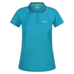 Damska koszulka polo Regatta Maverick V Active. Niebieskie bluzki damskie Regatta, bez wzorów, sportowe, bez kołnierzyka, bez ramiączek. Za 113.50 zł.