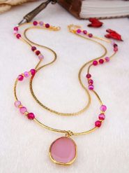 Pierres de Jade Pozłacany naszyjnik z elementami ozdobnymi - dł. 48 cm rozmiar: onesize. Różowe naszyjniki damskie Pierres de Jade, pozłacane. Za 69.99 zł.