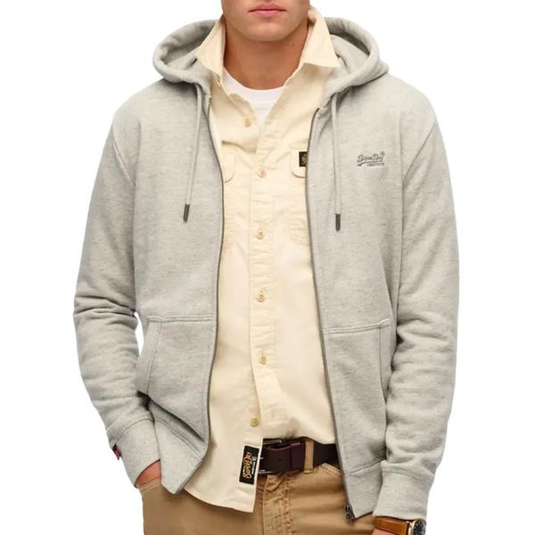 Bluza z kapturem i zamkiem błyskawicznym Superdry Logo Essential. Szare bluzy z kapturem męskie Superdry., s, z bawełny. Za 361.40 zł.
