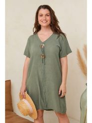 Curvy Lady Sukienka w kolorze khaki rozmiar: 48/50. Brązowe sukienki damskie Curvy Lady, z aplikacjami, z wiskozy, klasyczne, bez kołnierzyka, bez ramiączek, midi. Za 109.52 zł.