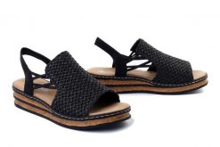 RIEKER 62941-00 black, sandały damskie. Czarne sandały damskie Rieker, bez wzorów, bez obcasa. Za 223.93 zł.