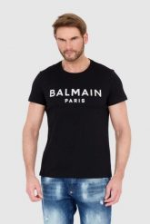 BALMAIN Czarny t-shirt męski ze srebrnym logo, Rozmiar S. Czarne t-shirty męskie Balmain, l, bez wzorów, bez kołnierzyka. W wyprzedaży za 1,235.99 zł.