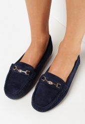 Granatowe Mokasyny z Imitacji Zamszu z Metalową Ozdobą Gelalline. Niebieskie mokasyny damskie Born2be, z jeansu. Za 69.99 zł.