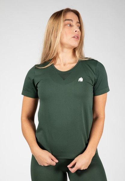 Koszulka bezszwowa fitness damska Gorilla Wear Neiro. Zielone bluzki sportowe damskie GORILLA WEAR, m, bez wzorów, bez kołnierzyka. Za 191.50 zł.