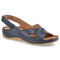 Granatowe Sandały Pollonus Damskie Stylowe Buty. Niebieskie sandały damskie Pollonus, bez wzorów, ze skóry, bez obcasa. Za 165.00 zł.