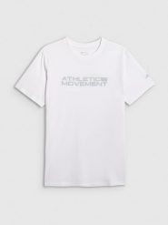 4F T-shirt regular z nadrukiem męski - biały S. Białe t-shirty męskie 4f, m, bez wzorów, z materiału, bez kołnierzyka. Za 69.99 zł.