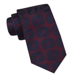 Modny Męski Krawat - Alties - Bordowy w Duży Granatowy Wzór. Czerwone krawaty i muchy męskie Alties, bez wzorów, z tkaniny, eleganckie. Za 49.00 zł.