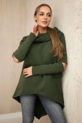 Bluza ocieplana z dłuższym tyłem khaki. Brązowe bluzy z kapturem damskie KESI, l, z bawełny. Za 198.65 zł.