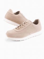 Sportowe męskie buty sneakersy z ekoskóry o zamszowym wykończeniu – piaskowe V4 OM-FOCS-0161 - 45. Buty sportowe na co dzień męskie Ombre Clothing, z gumy, bez zapięcia. W wyprzedaży za 109.99 zł.