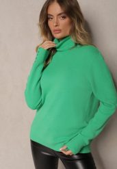 Zielony Pudełkowy Golf z Wiskozą Ozdobiony Guzikami przy Rękawach Tiarose. Zielone golfy damskie Renee, l, bez wzorów, z jeansu, bez ramiączek. Za 59.99 zł.