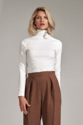 Casualowa Bluzka z Golfem - Ecru. Brązowe bluzki damskie Figl, l, bez wzorów, z elastanu, bez kołnierzyka, bez ramiączek. Za 179.00 zł.
