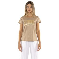 Koszulka na co dzień na siłownię. Żółte t-shirty damskie LEONE 1947 APPAREL, bez wzorów, z bawełny, bez kołnierzyka. W wyprzedaży za 89.72 zł.