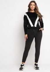 Czarny Welurowy Komplet Dresowy z Bluzą i Spodniami Bellanna. Czarne bluzy bez kaptura damskie Born2be, m, z dresówki. Za 64.99 zł.