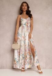 Biała Sukienka Alemima. Białe sukienki damskie Renee, na imprezę, m, z aplikacjami, z tkaniny, bez kołnierzyka, bez ramiączek, maxi, rozkloszowane. Za 169.99 zł.