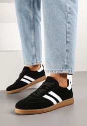 Czarne Sneakersy Tenisówki Skórzane z Paskami Alinira. Czarne trampki i tenisówki damskie Renee, z aplikacjami. Za 159.99 zł.