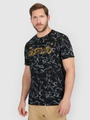 4F T-shirt regular z nadrukiem męski - czarny S. Czarne t-shirty męskie 4f, m, bez wzorów, z bawełny, bez kołnierzyka. Za 79.99 zł.