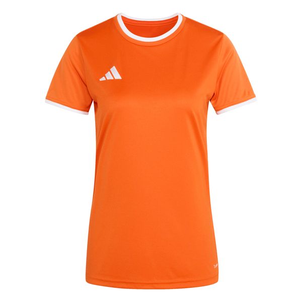 Koszulka damska adidas Entrada Jersey. Białe bluzki damskie Adidas, bez wzorów, z jersey, sportowe, bez kołnierzyka, bez ramiączek. Za 60.99 zł.