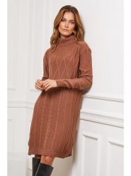 Joséfine Sukienka dzianinowa "Felicidad" w kolorze karmelowym rozmiar: S. Brązowe sukienki damskie Joséfine, na co dzień, s, bez wzorów, z dzianiny, bez kołnierzyka, bez ramiączek, midi, proste. Za 182.29 zł.