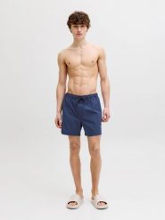 Kąpielówki Męskie - Tropic Solid - Granatowe. Niebieskie kąpielówki męskie Jack&Jones, m, bez wzorów, z materiału, na fitness i siłownię. Za 156.20 zł.