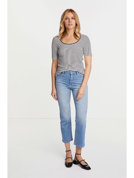 Rich&Royal Koszulka w kolorze granatowo-białym rozmiar: XS. Białe bluzki damskie Rich&Royal, xs, bez wzorów, prążkowane, bez kołnierzyka, bez ramiączek. Za 117.73 zł.