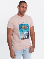 Męski t-shirt bawełniany z nadrukiem California - różowy V2 - Rozmiar: XXL. Czerwone t-shirty męskie Ombre Clothing, na lato, m, bez wzorów, z bawełny, bez kołnierzyka. W wyprzedaży za 29.99 zł.