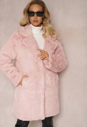 Różowy Jednorzędowy Płaszcz Futrzany Jarmila. Czerwone płaszcze damskie Renee, xl, bez wzorów, z futra. Za 89.99 zł.