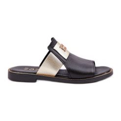 Eleganckie Klapki Ze Skóry Naturalnej Na Płaskim Obcasie Zazoo 40423 Czarne. Czarne klapki damskie bez wzorów, ze skóry, bez obcasa, na płaskiej podeszwie. Za 373.96 zł.