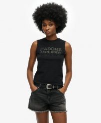 Superdry Sport Luxe Fitted Tank dopasowany top. Czarne topy sportowe damskie Superdry., bez wzorów, z bawełny, bez ramiączek. Za 135.00 zł.