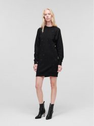 KARL LAGERFELD Sukienka dzianinowa Monogram Rhinestone 226W1353 Czarny Regular Fit. Czarne sukienki damskie Karl Lagerfeld, xs, bez wzorów, z bawełny, bez kołnierzyka, bez ramiączek. Za 1,149.00 zł.