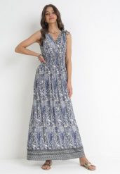 Niebiesko-Granatowa Sukienka Maxi z Gumkami w Pasie z Wiskozy Paisley Emblyn. Niebieskie sukienki damskie Born2be, na lato, l, bez wzorów, z tkaniny, bez kołnierzyka, bez ramiączek, maxi. W wyprzedaży za 51.99 zł.