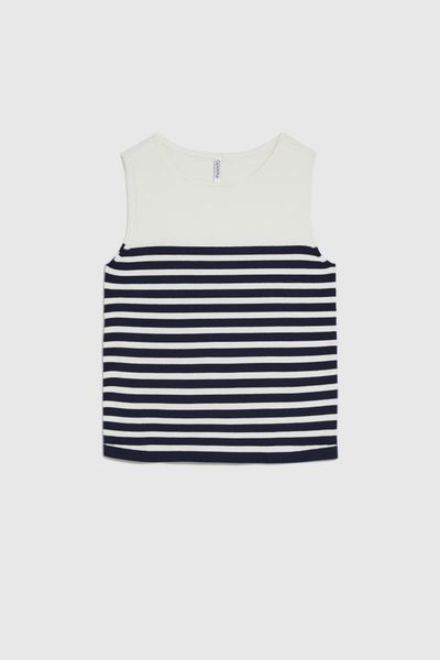 Top w paski biały. Białe topy damskie MOODO, l, bez wzorów, z poliamidu, bez kołnierzyka. Za 89.99 zł.