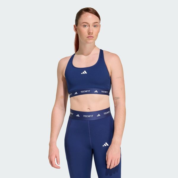 Biustonosz TECHFIT. Niebieskie biustonosze sportowe damskie Adidas, bez wzorów, z materiału. Za 179.00 zł.